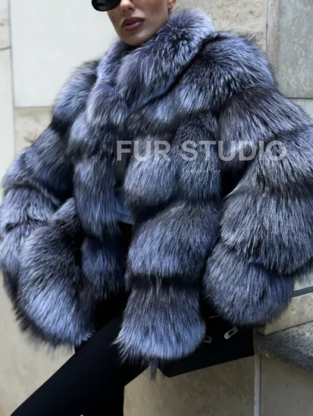 Шуба из меха чернобурки - стойка воротник - фото 0