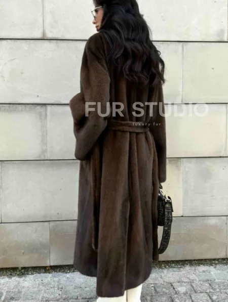 Норковая шуба, цельный мех PREMIUM COLLECTION VELVET - цвет соболь - фото 4