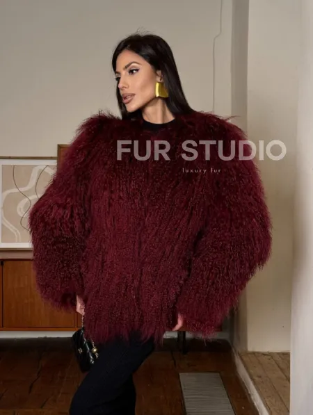Шуба из меха ламы цвет Burgundy - фото 9