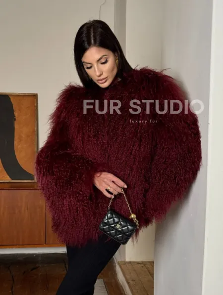 Шуба из меха ламы цвет Burgundy - фото 5
