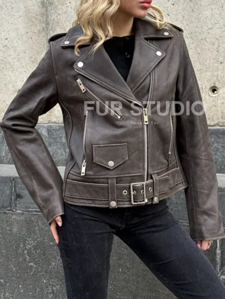 Косуха женская из винтажной кожи - фото 3