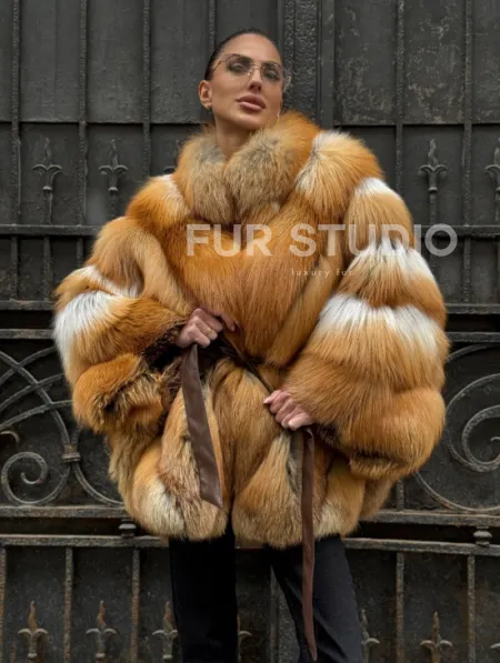 Шуба - пончо из меха рыжей (огненной) лисы - фото 8