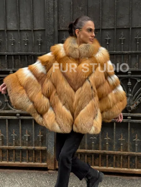 Шуба - пончо из меха рыжей (огненной) лисы - фото 11