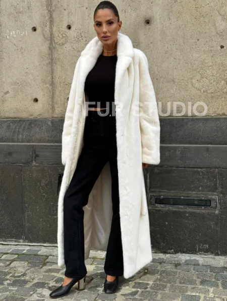 Длинная белая норковая шуба - фото 5