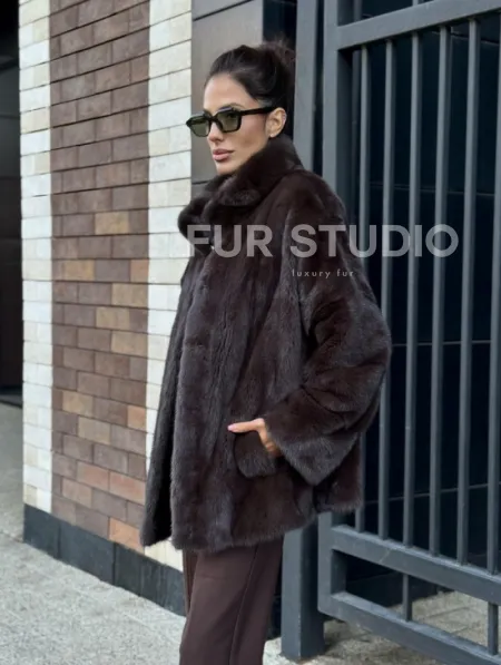 Полушубок автоледи из меха норки - стойка воротник - фото 7