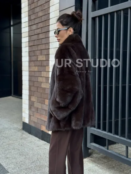 Полушубок автоледи из меха норки - стойка воротник - фото 6