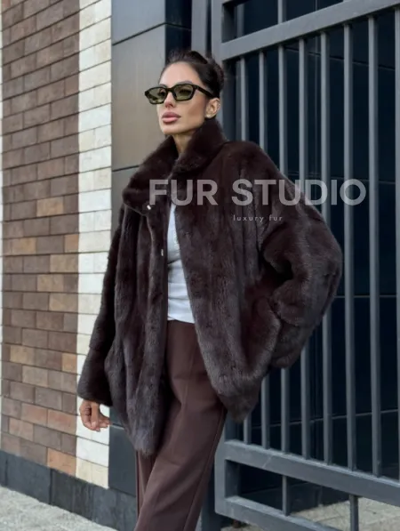 Полушубок автоледи из меха норки - стойка воротник - фото 9