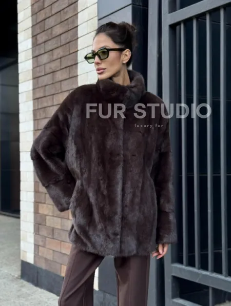 Полушубок автоледи из меха норки - стойка воротник - фото 5