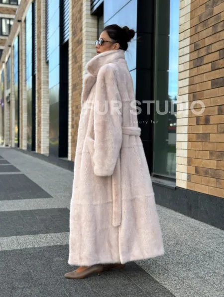 Шуба норковая - пальто с поясом, классика - фото 9