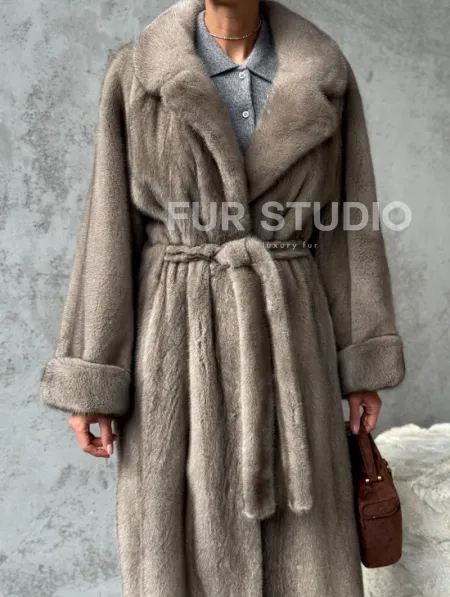 Длинная норковая шуба - цвет серый - фото 3