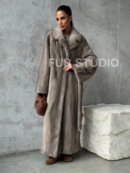 Длинная норковая шуба - цвет серый - фото 9