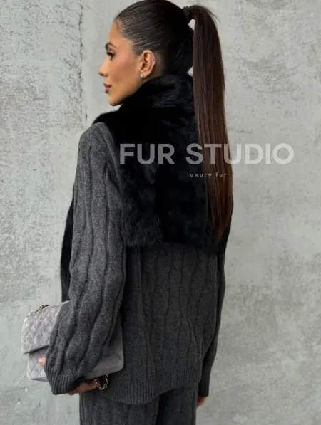 Черная манишка из меха норки - фото 3