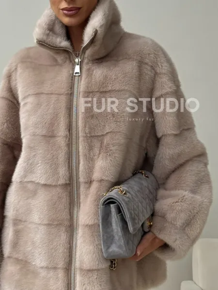 Норковая куртка стойка воротник - фото 2