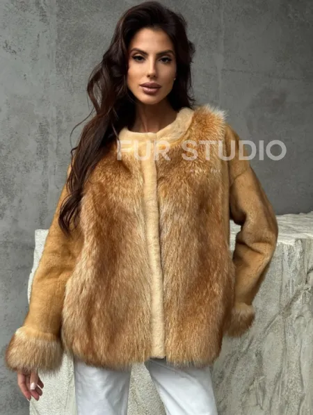 Норковый жакет с отделкой из меха енота - фото 5