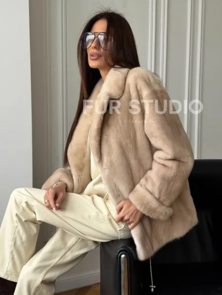 Норковый полушубок в натуральном цвете пастель - фото 12