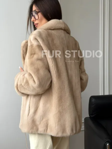 Норковый полушубок в натуральном цвете пастель - фото 7