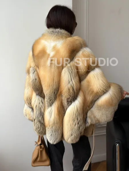 Шуба - пончо из лисы с поясом - фото 12