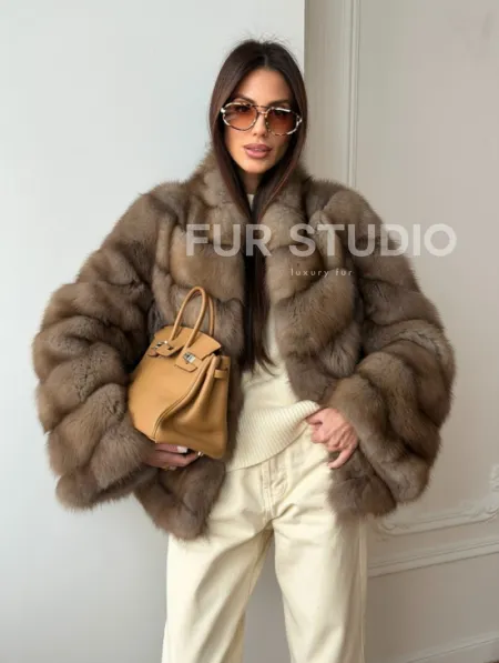 Шуба из меха куницы - рукава косичкой - фото 11