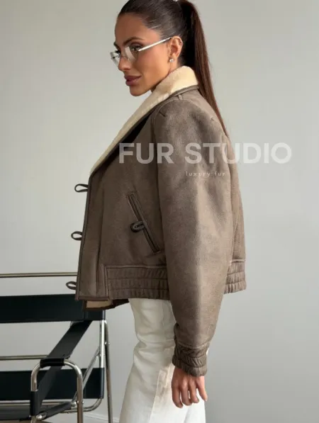 Короткая дубленка - воротник шаль - фото 5