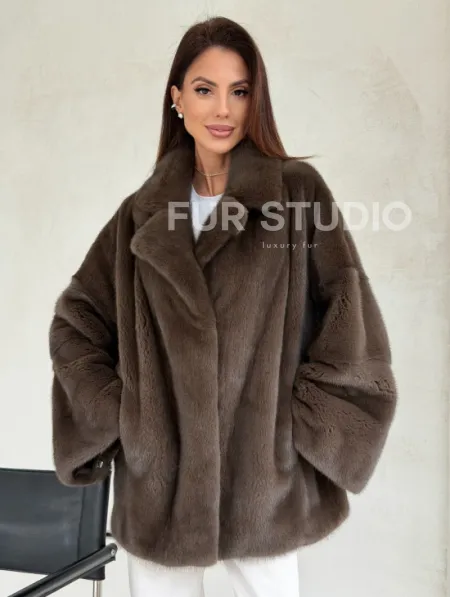 Меховой норковый жакет - английский воротник - фото 7