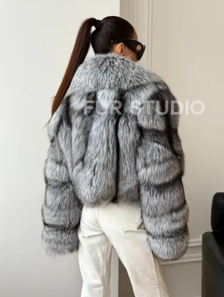 Кроп-полушубок с шалевым воротником из чернобурки - фото 12