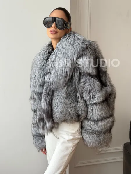 Кроп-полушубок с шалевым воротником из чернобурки - фото 10