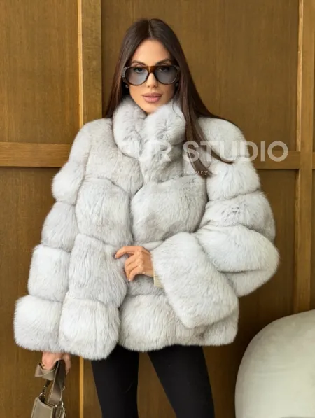 Шуба из натурального песца - стойка воротник - фото 0