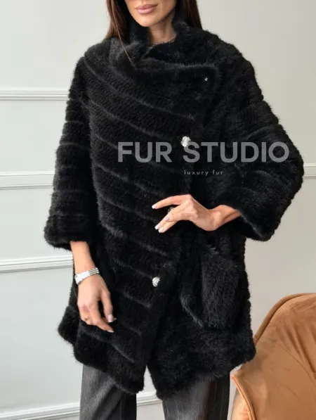 Меховое пальто из вязаной норки - фото 4
