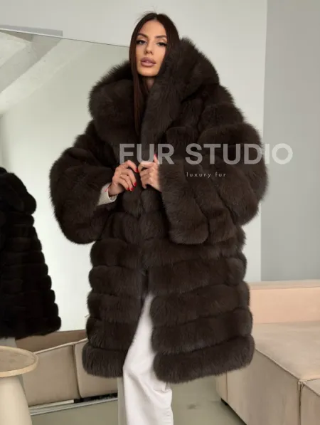 Шуба из песца с капюшоном - фото 7