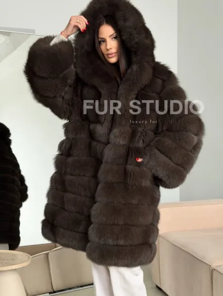 Шуба из песца с капюшоном - фото 2