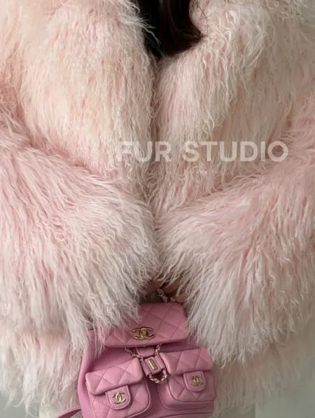 Шуба из меха ламы - цвет розовый - фото 1