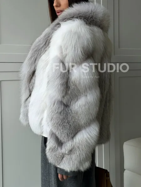 Полушубок из белой лисы, рукава - косички - фото 2