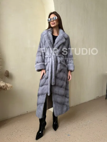 Норка паркет кимоно английский воротник NAFA - сапфир - фото 4