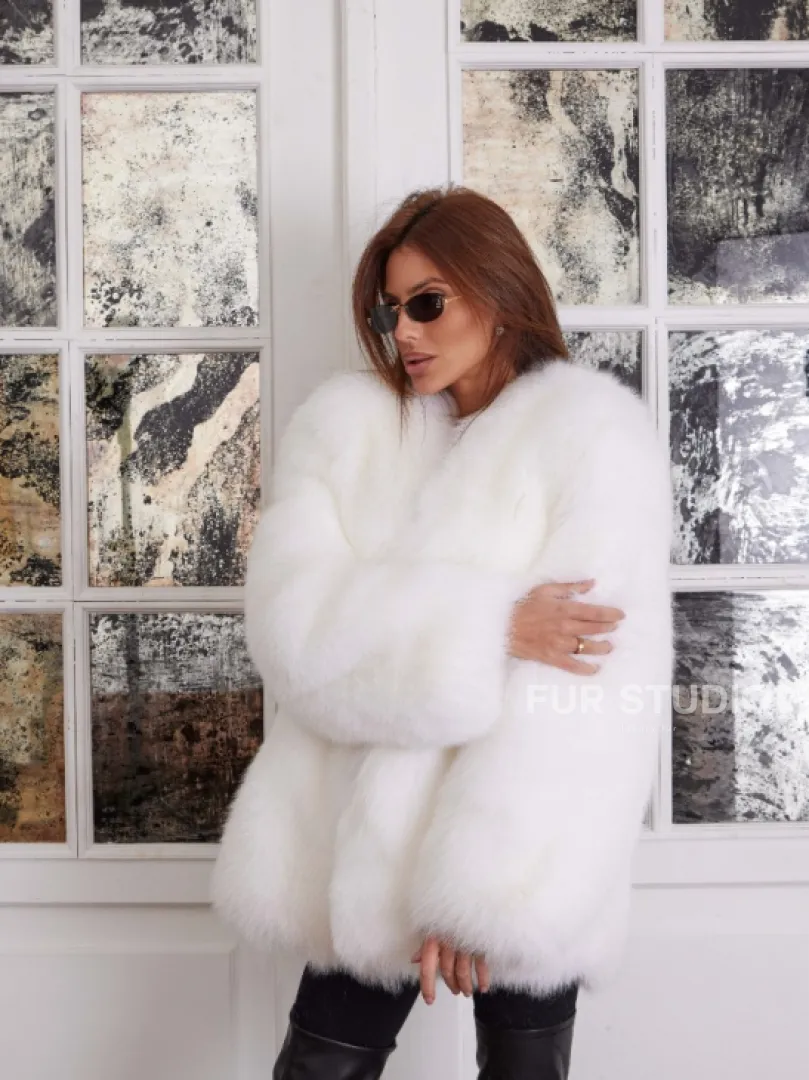 Шуба из меха лисы - цвет белый - фото 3