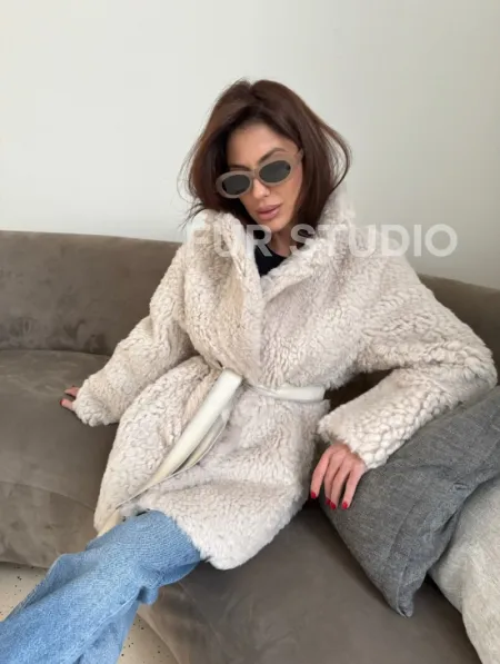 Двусторонняя дублёнка - шуба, мех тиградо английский воротник - фото 13