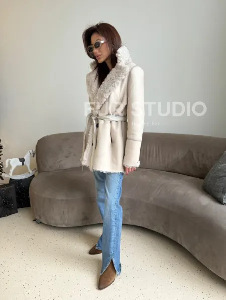 Двусторонняя дублёнка - шуба, мех тиградо английский воротник - фото 6