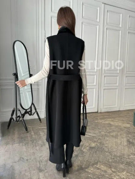 Стильное кашемировое пальто с мехом норки - фото 3