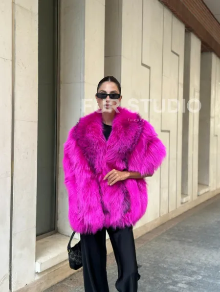 Накидка - палантин из меха чернобурки - фуксия - фото 9