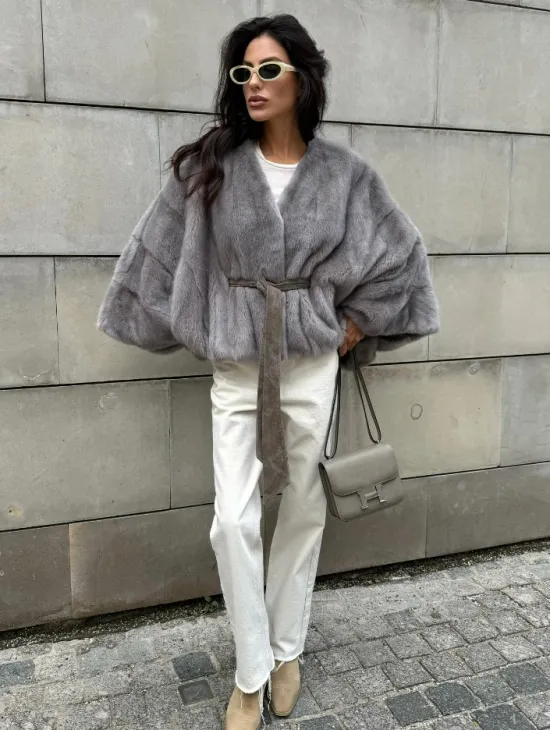 Модная летучая мышь из меха норки - цвет серый - фото 7