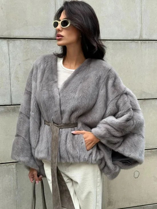 Модная летучая мышь из меха норки - цвет серый - фото 0