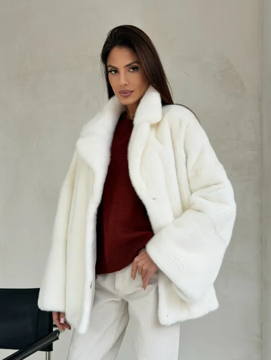 Шуба автоледи из белой норки NAFA MINK - роспуск - фото 7