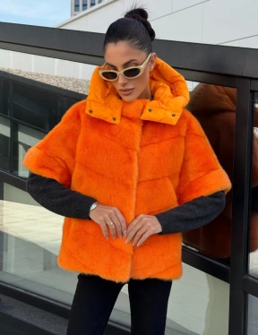 Зимняя куртка-жилет из меха норки цвет Orange - фото 4