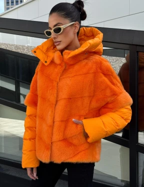Зимняя куртка-жилет из меха норки цвет Orange - фото 0