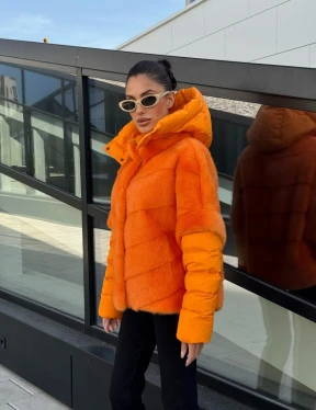 Зимняя куртка-жилет из меха норки цвет Orange - фото 14