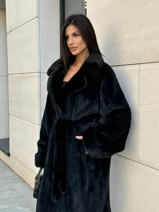 Длинная шуба кимоно Luxury Fashion из меха норки SAGA FURS - английский воротник - фото 3