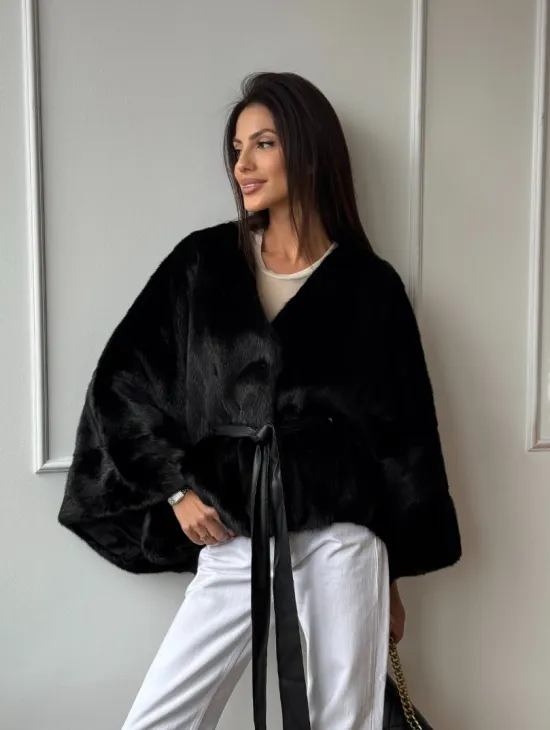 Черная натуральная норковая шуба летучка - фото 7