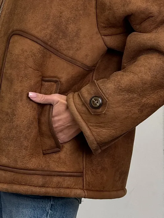 Зимняя короткая кожаная куртка из мериноса в стиле “Vintage” - фото 1