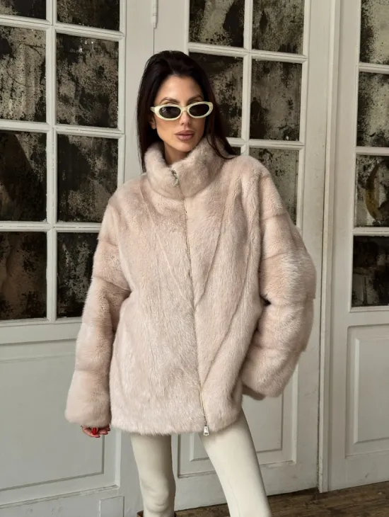 Зимняя норковая шуба - курточка, стойка воротник - на молнии - фото 6