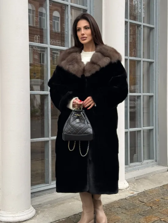 Шуба норковая PREMIUM NAFA капюшон кобра из меха куницы - фото 6
