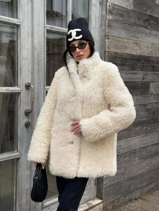 Женская шуба - дубленка двухсторонняя из натурального меха тиградо, стойка воротник - фото 10